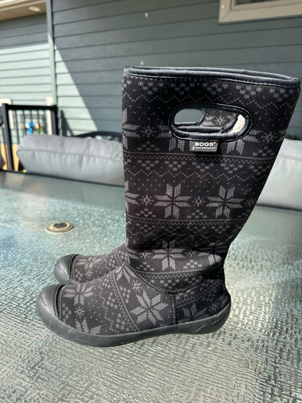 Bogs Women's Black & Gray Snowflake Tall Waterproof Boots